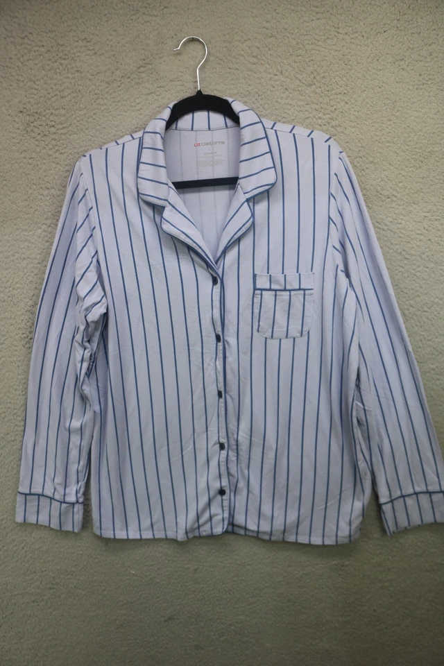 Conjunto de pijama con botones de manga larga Liz Claiborne-bolsillos-grandes-rayas-suave-acogedor Foto 2 de 4