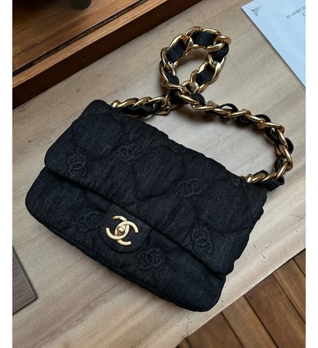 CHANEL Classic Flap 24cm Black Denim Shoulder & Crossbody Bag Duty Paid