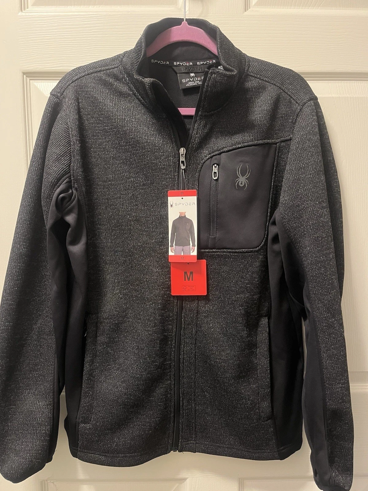 Spyder Men's Fleece Jacket Gray/Black, Full Zip, Warm Activewear