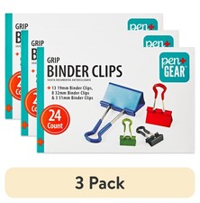  3 pack Grip Binder Clips, Assorted Colors and Sizes, 24 Count