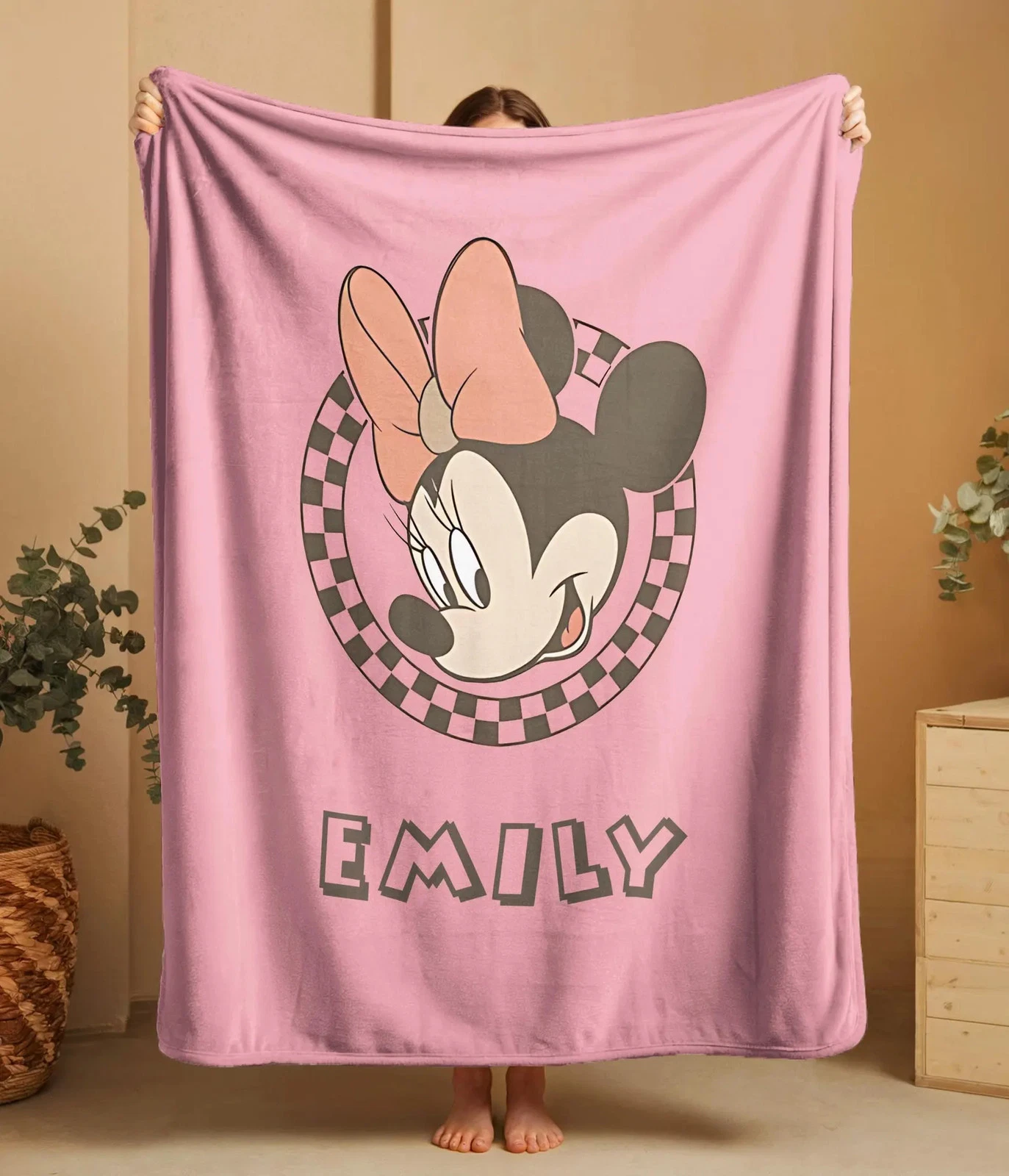 Disney Minnie Mouse Head Logo Customize Name Fleece Blanket