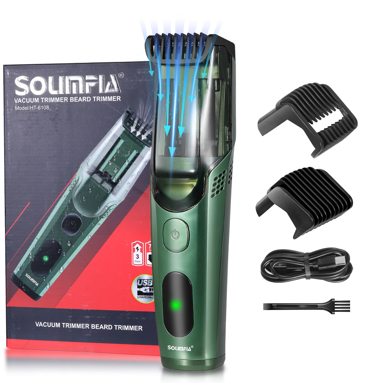 2026 New Beard Trimmer Men Rechargeable Electric Shaver Built-in Vacuum Clipper