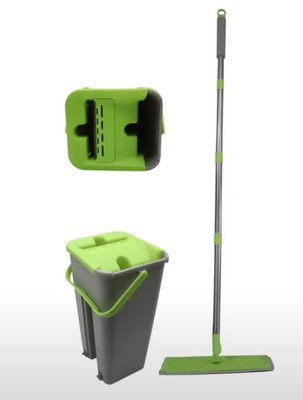 2 In 1 Flat Mop Bucket, 2 Microfiber Pads, Self Cleaning System