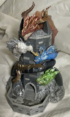 Fantasy Dragon Figurine Statue on Castle Tower, Tiamat Dice Roller