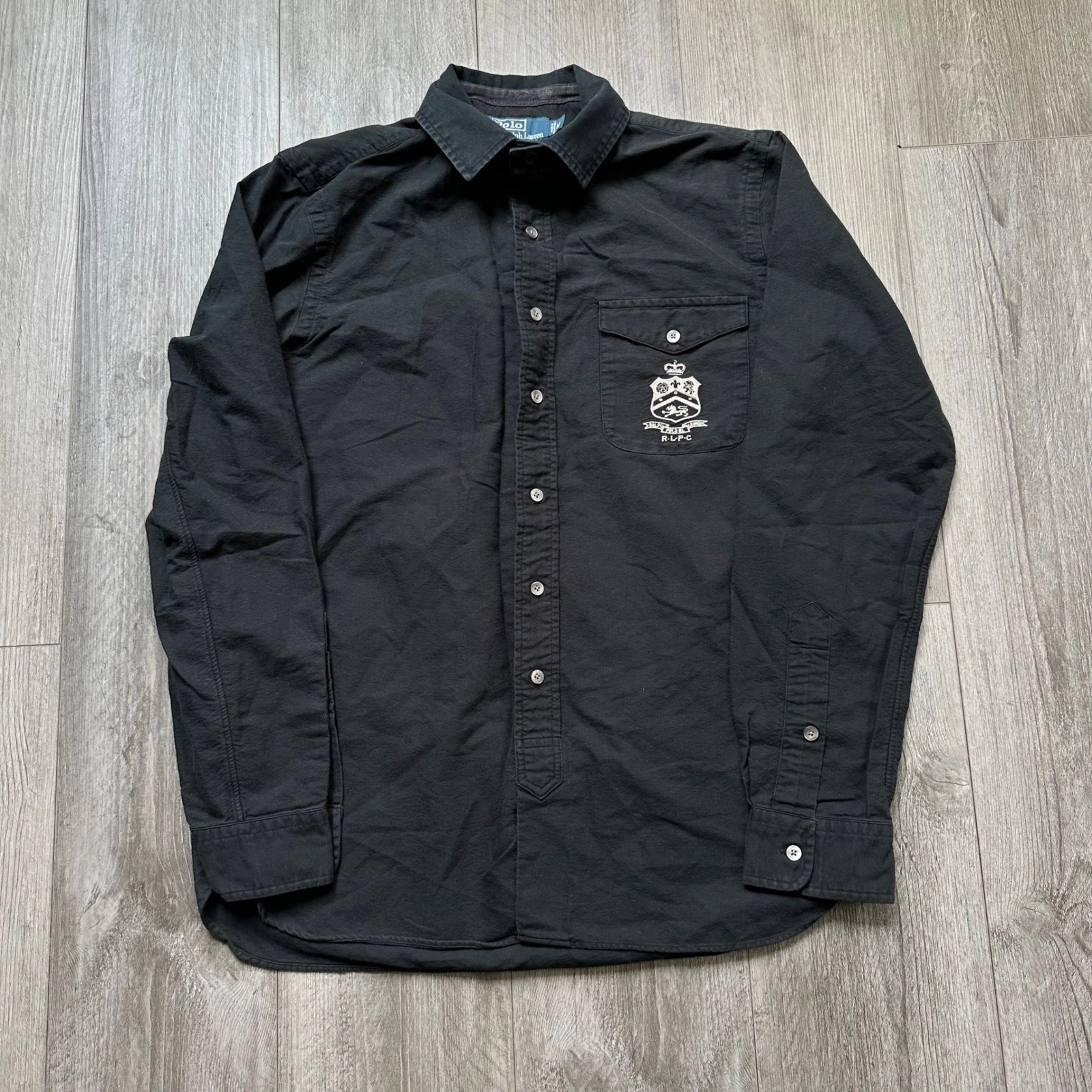Sick Y2K padded Polo Ralph Lauren Black Button Down Shirt Men's M RLPC