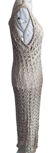 Beige Crochet uk 12 Gina Bacconi Sleeveless Dress with Bolero - #03 - Picture 5 of 14