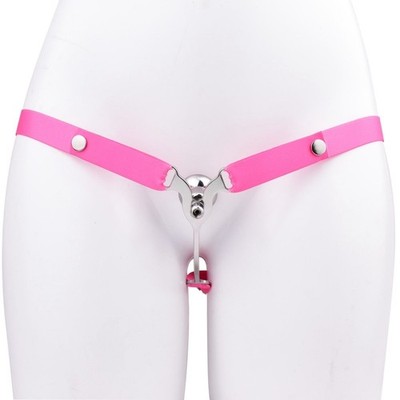 Metal Negative Male Chastity Cage Pink Belt Device With Plug Restraint for Man