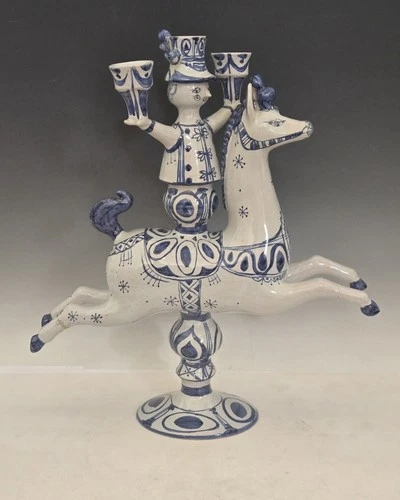 Bjorn Wiinblad Horse Figurine  Candlestick for 3 candles 14" ht. Signed, Denmark