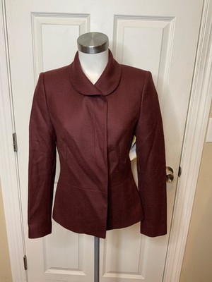 Santorelli Burgundy Double Breasted 100% Wool Pea Coat Jacket W/ Snaps, Size 4