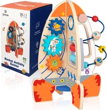 Rocket Toddler Wooden Activity Center Activity Cube Stand for 1 Year Old Boy Toy