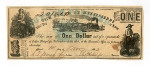 1862 Cr.28 $1 The State of MISSISSIPPI Note - CIVIL WAR Era w/ TRAIN