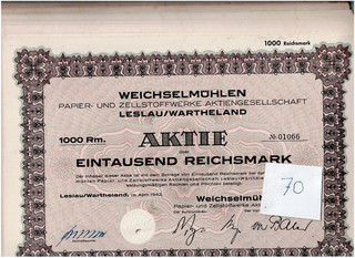 Lagerverkauf 70 Weichselmühlen Papier und Zellstoff...Leslau/Wartheland 1942