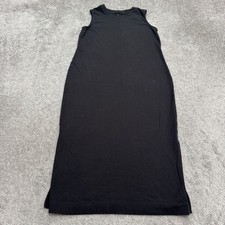 Everlane Organic Cotton Crew Neck Midi Shift Tank Dress Women XS Black Side Slit