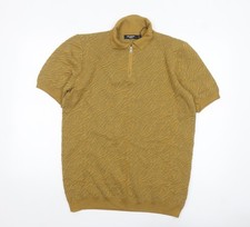 Bolongaro Trevor Men's Brown Animal Knit Zip Collar Polo Shirt L