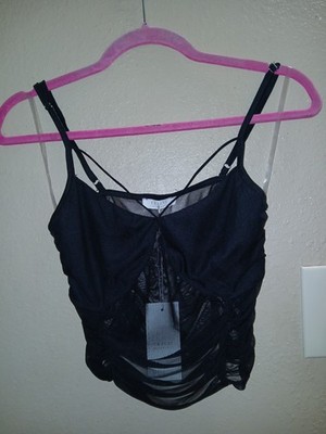 Eb Luxe Los Angeles Women Crop Mesh Details Black  Women Top Medium