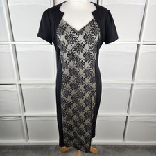 Roman Black Lace Panel Shift Dress Size 16 Special Occasion Formal Wedding VGC