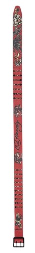 Ed Hardy Men's Panther Print Red Belt With Rivet Studs - Picture 4 of 8