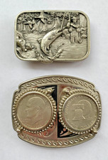 Lot of 2 Vintage Belt Buckles Siskiyou Fishing Double Eisenhower Dollar Holder