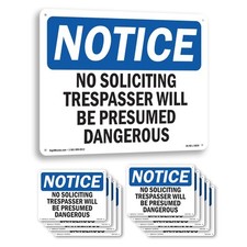 No Soliciting Trespassers Will Be Presumed OSHA Notice Sign, Decal 5 or 10 Pack