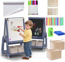 Art Easel for Kids 2-4 with Wheels, Whiteboard, Chalkboard  Paper Roll Adjustab