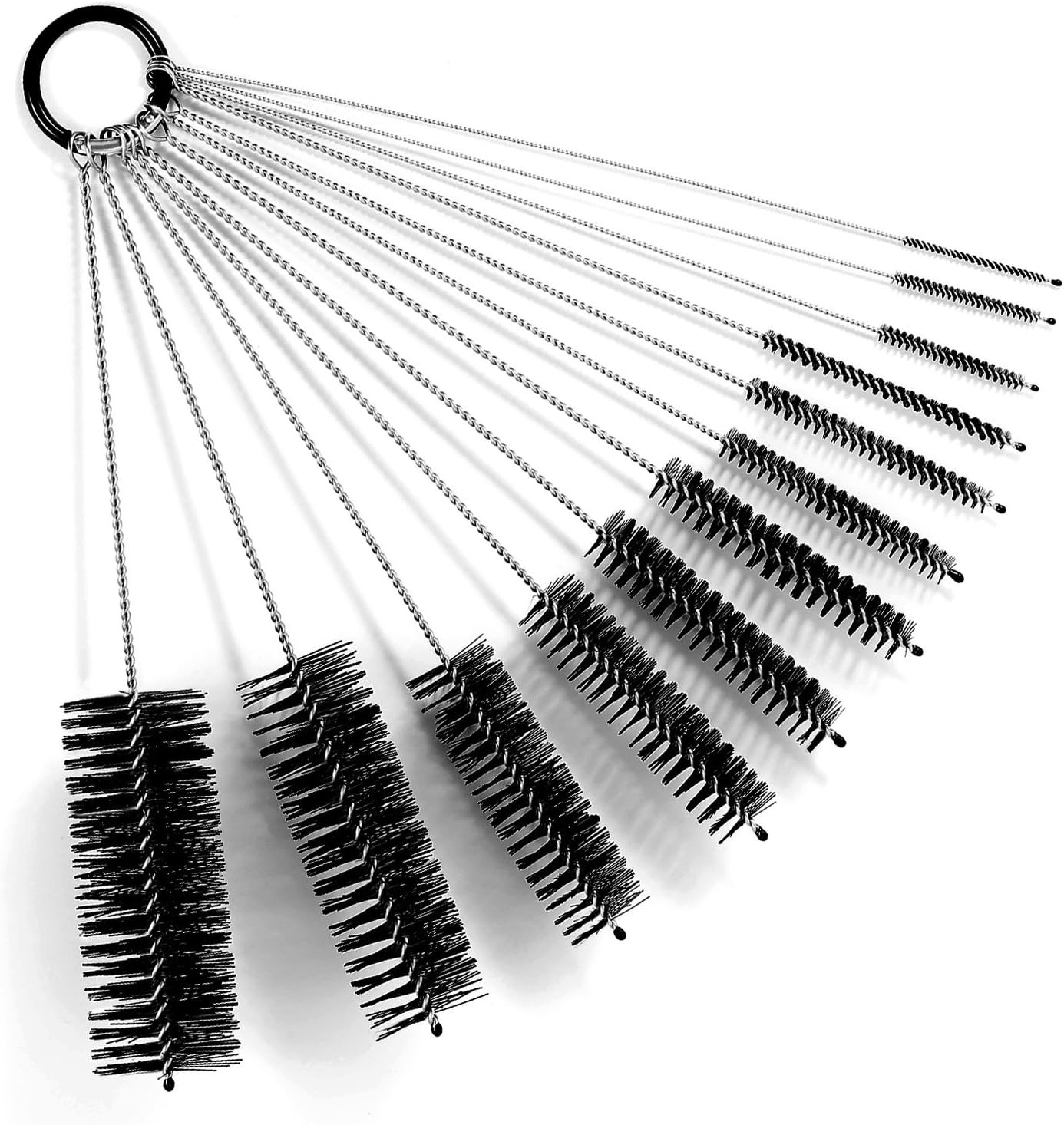 Black Nylon Cleaning Brush Set, 12-Piece, Suitable for Bottle, Teapot, Airbrushe