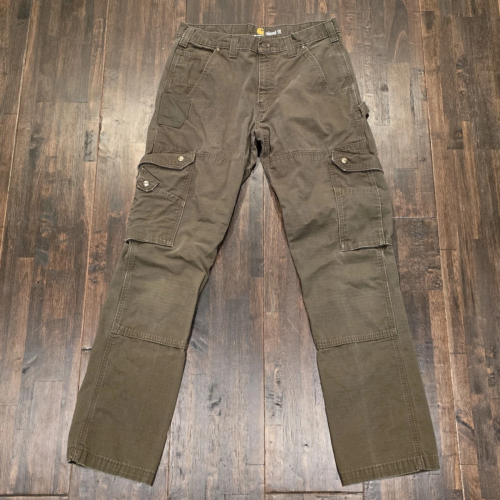 Carhartt B342 Moss Green Ripstop Double knee Cargo Work Pants 32x32 Relaxed Fit
