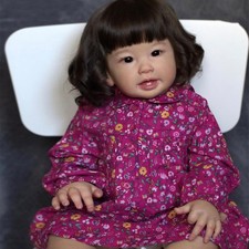 28" Finished Reborn Baby Doll Toddler Girl with Hand-Rooted Hair Cloth Body Gift