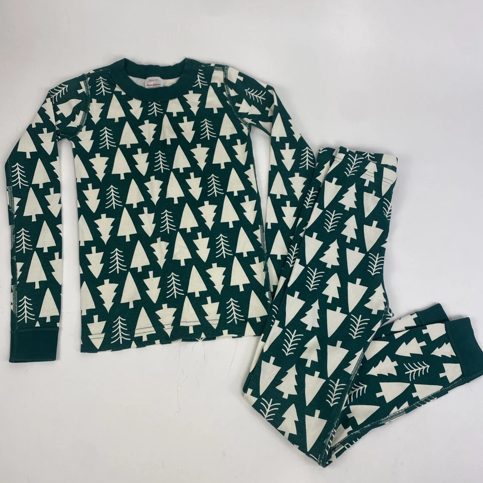 Hanna Anderson Ropa de Dormir Pijamas Niños Talla 8 Verde LS Algodón Orgánico Árboles de Navidad Foto 4 de 4