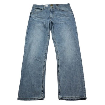 Lee Pants Mens 33 Blue Straight Mid Rise Button Pocket Medium Wash Denim Jeans