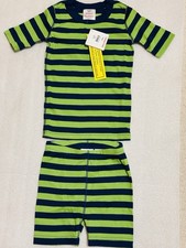Hanna Andersson Cotton Kids Short Johns PJS Navy/Green Stripes US 6-7 120cm NWT