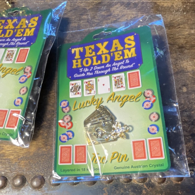 Texas Hold'em Lucky Angel Lapel Pin w/ Genuine Austrian Crystal