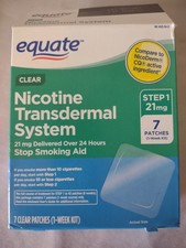 Equate Nicotine Transdermal System Step 1 21mg x Clear Patches Stop Smoking Aid