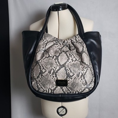 Giselle Paris Celina Tote Bag Black Animal Snake Skin Print Magnetic Clasp