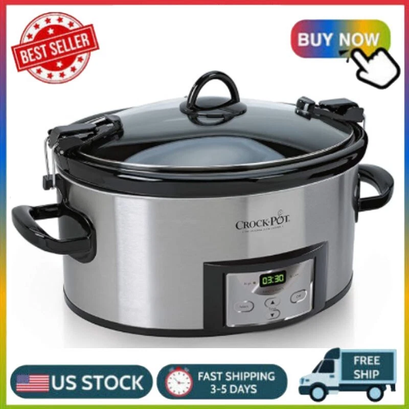 240 Watts 6 Quart Programmable Slow Cooker w/Digital Timer Stainless Steel US