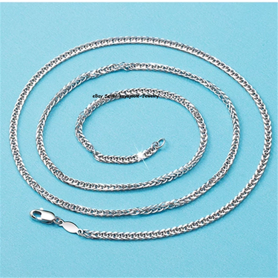 Collar de eslabones de trigo de platino puro 950 PT950 cadena hombres mujeres 1,2 mm-3,5 mm 16-24 pulgadas Foto 2 de 4
