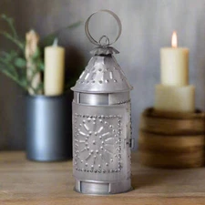 Primitive /Colonial 9" Punched Tin Revere Candle Lantern Antique Tin