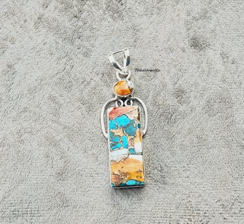 925 Sterling Silver Oyster Turquoise Pendant Handmade Item Gemstone Pendant Gift - Picture 3 of 8
