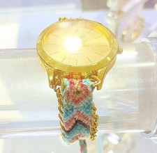 Orologio da polso donna Yaki quarzo oro intrecciato verde acqua e rosa cinturino regolabile