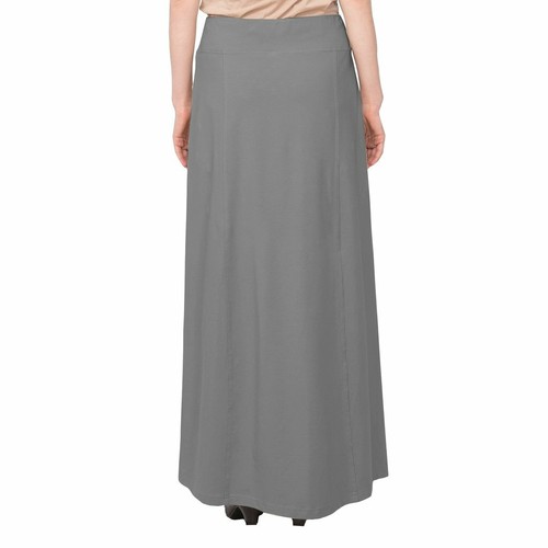 Baby'O Women's Stretch Cotton Knit Faux Button Front Maxi A-Line Modest Skirt - 第 2/8 張圖片