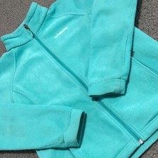 Columbia Jacket Girls L Green Teal Full Zip Pocket Mock Neck Soft Fleece Sweater