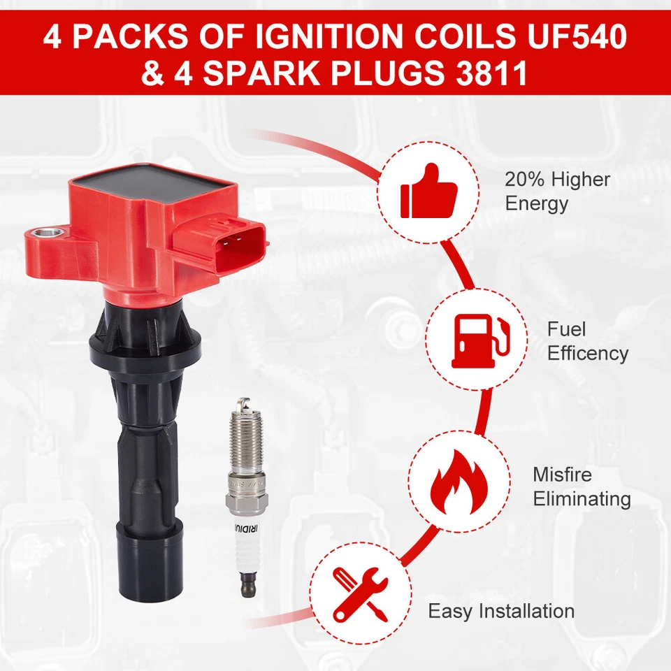 ✅Juego de 4 paquetes de bujías y bobinas para Mazda CX-7 GX Sport Utility 4 puertas 2,5 L Foto 4 de 4