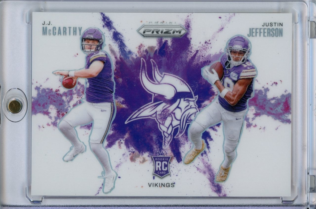 2024 Prizm Color Blast #2 J.J. McCarthy RC Justin Jefferson Vikings SSP CASE HIT