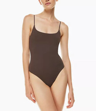 Aritzia Babaton Contour Brown Spaghetti Strap Square Neck Cami Bodysuit Sz XL