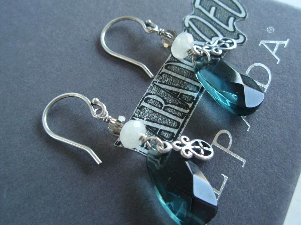 Brincos de quartzo de vidro azul SILPADA RARO prata esterlina 925 EVENING TIDE W2435 - Imagem 2 de 4