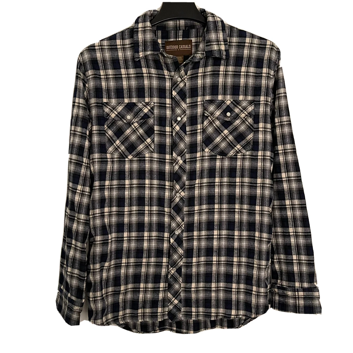 Outdoor Casuals Mens L Pearl Snap Flannel Shirt Cotton Viscose Polyester