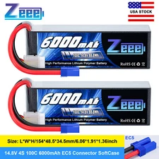 2x Zeee 14.8V 100C 4S Lipo Battery 6000mAh EC5 for 8S RC Car Truck Boat Plane