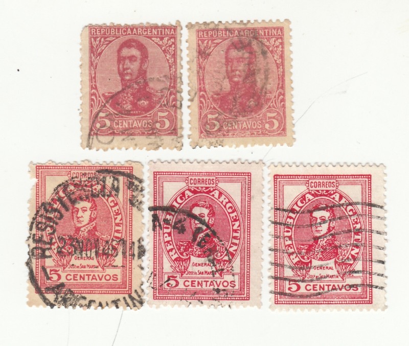 ARGENTINA 1908 & 1945. 5c. San Martin Stamped: Resistencia. Mi 126 Sc# 547. Used