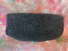 Vintage OLYMPIC ACCESSORY Black Seed-Bead Clutch Purse - Made in Japan