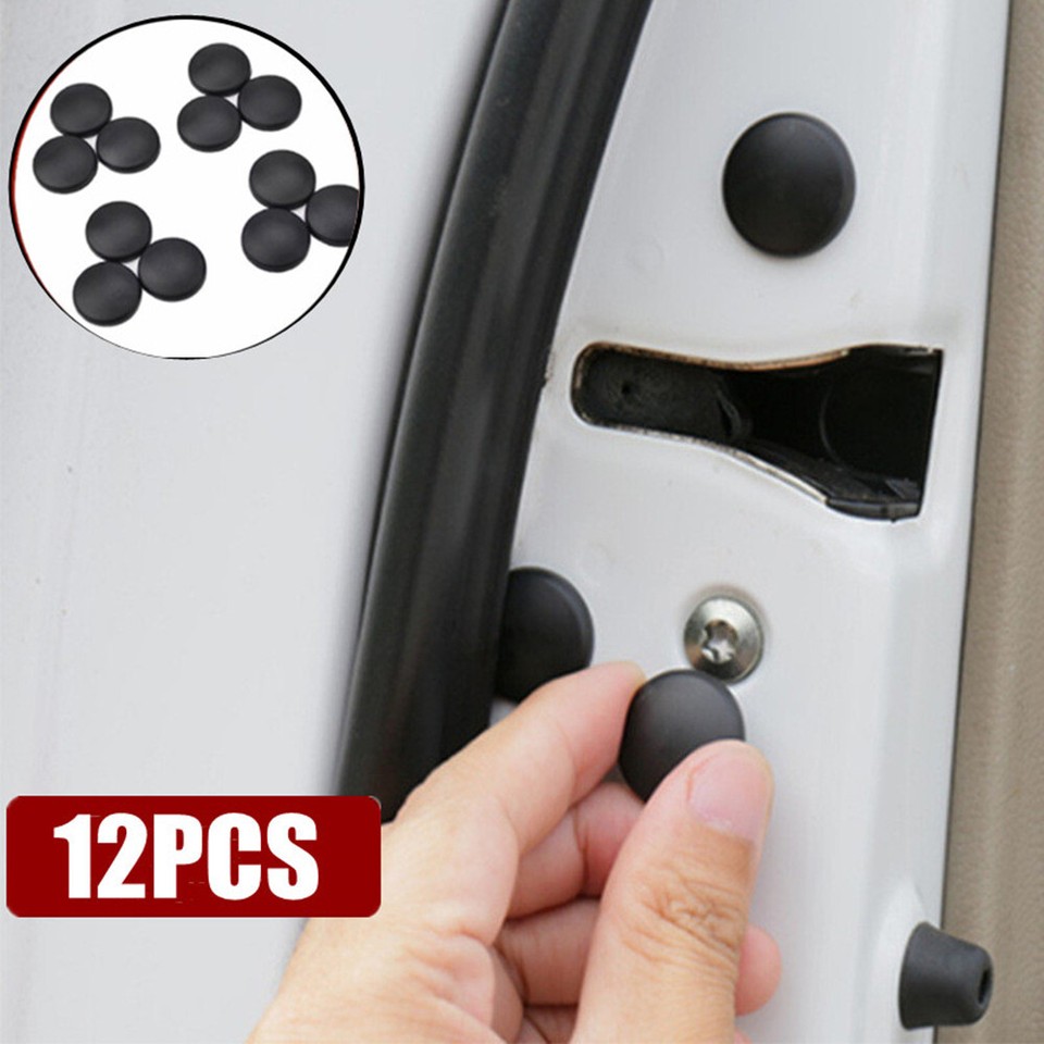 12pcs Universal Black ABS Car Inner Door Lock Screw Protector Cover Cap Trim