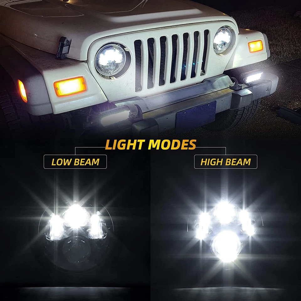 Faros LED H6024 cromados 7" redondos haz sellado alto/bajo aptos para GMC Jimmy G2500 G3500 Foto 2 de 4